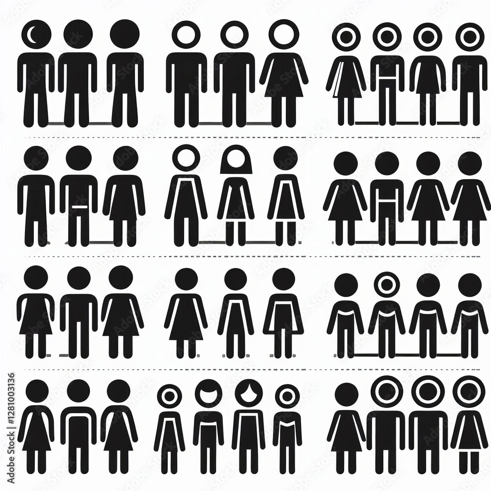 series of simple black-and-white clipart figures arranged in two rows, each with four distinct categories.
series of simple black-and-white clipart figures arranged in two rows, each with four distinct categories.