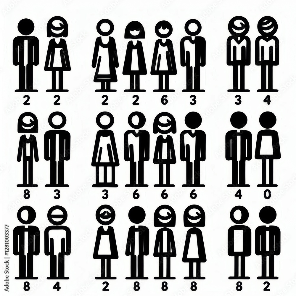 series of simple black-and-white clipart figures arranged in two rows, each with four distinct categories.
series of simple black-and-white clipart figures arranged in two rows, each with four distinct categories.