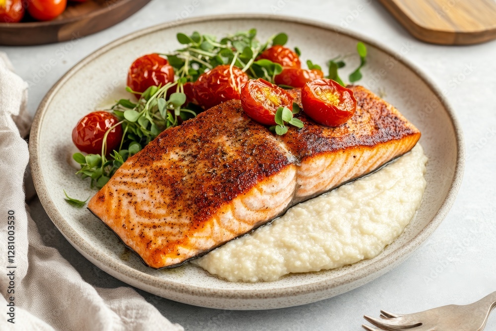 Grilled salmon with creamy cauliflower mash Grilled salmon with creamy cauliflower mash