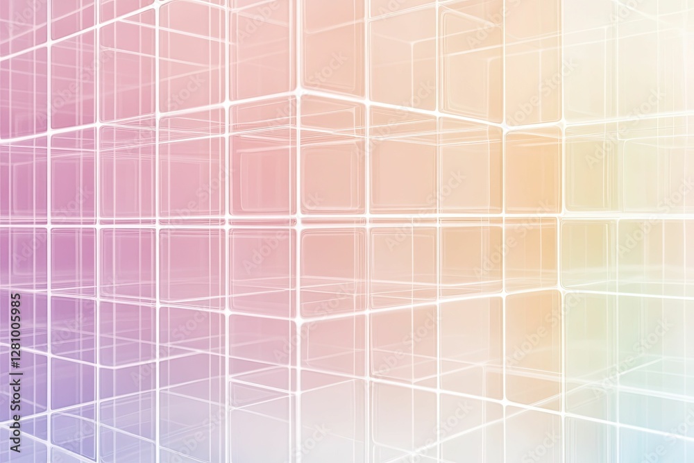 Fototapeta premium Pastel-colored translucent cubes, grid pattern, abstract background.