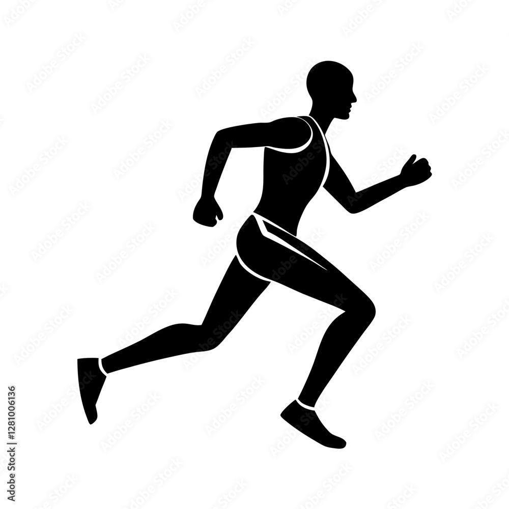 Clean runner design icon simple flat silhouette on white background Clean runner design icon simple flat silhouette on white background