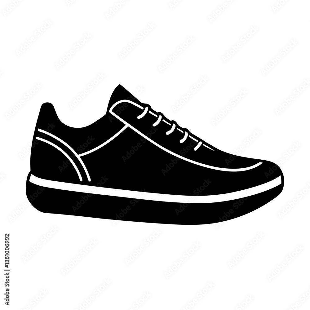 Modern athletic shoe outline simple flat silhouette on white background Modern athletic shoe outline simple flat silhouette on white background