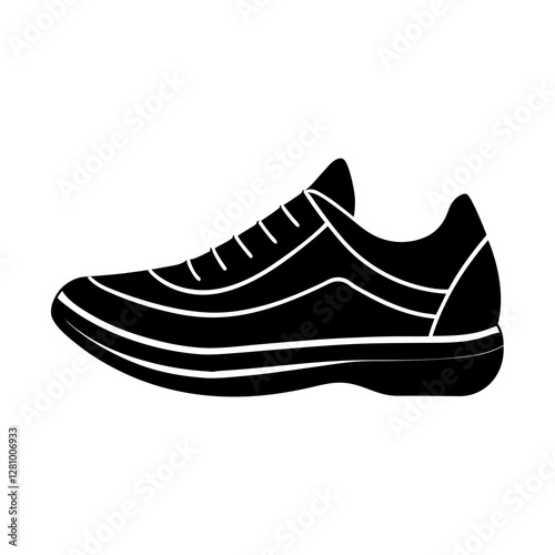 Minimalist running shoe outline simple flat silhouette on white background