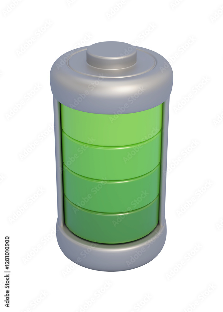 Full cartoon battery isolated on transparent background. 3D illustration Full cartoon battery isolated on transparent background. 3D illustration