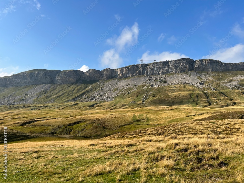 Alpine meadows and pastures on the slopes of the Uri Alps mountain massif, Melchtal - Canton of Obwalden, Switzerland (Kanton Obwald, Schweiz)