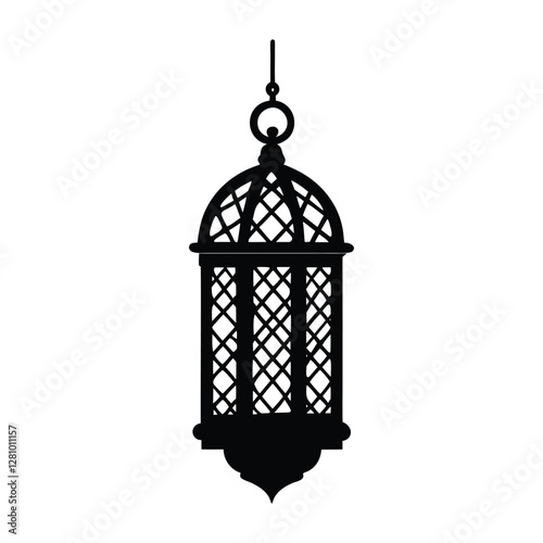 Black vector silhouettes of Ramadan lanterns with Egyptian, Moroccan, and Arabian designs.
