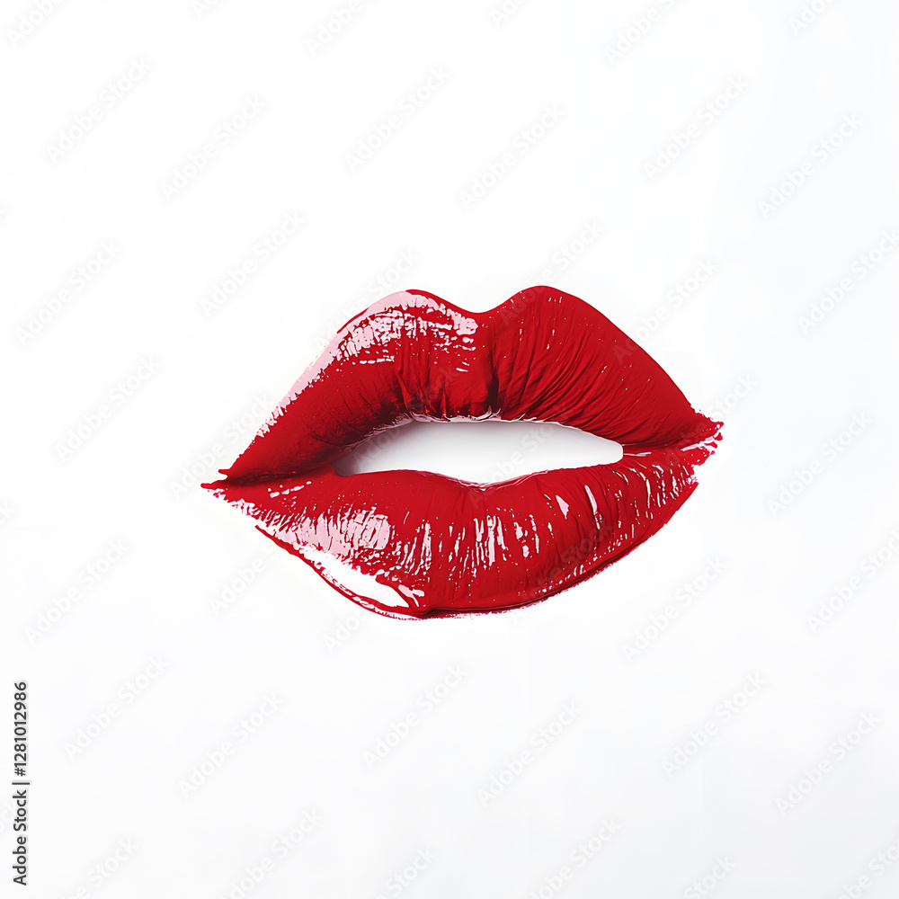 Obraz premium Red lipstick kiss isolated on white background