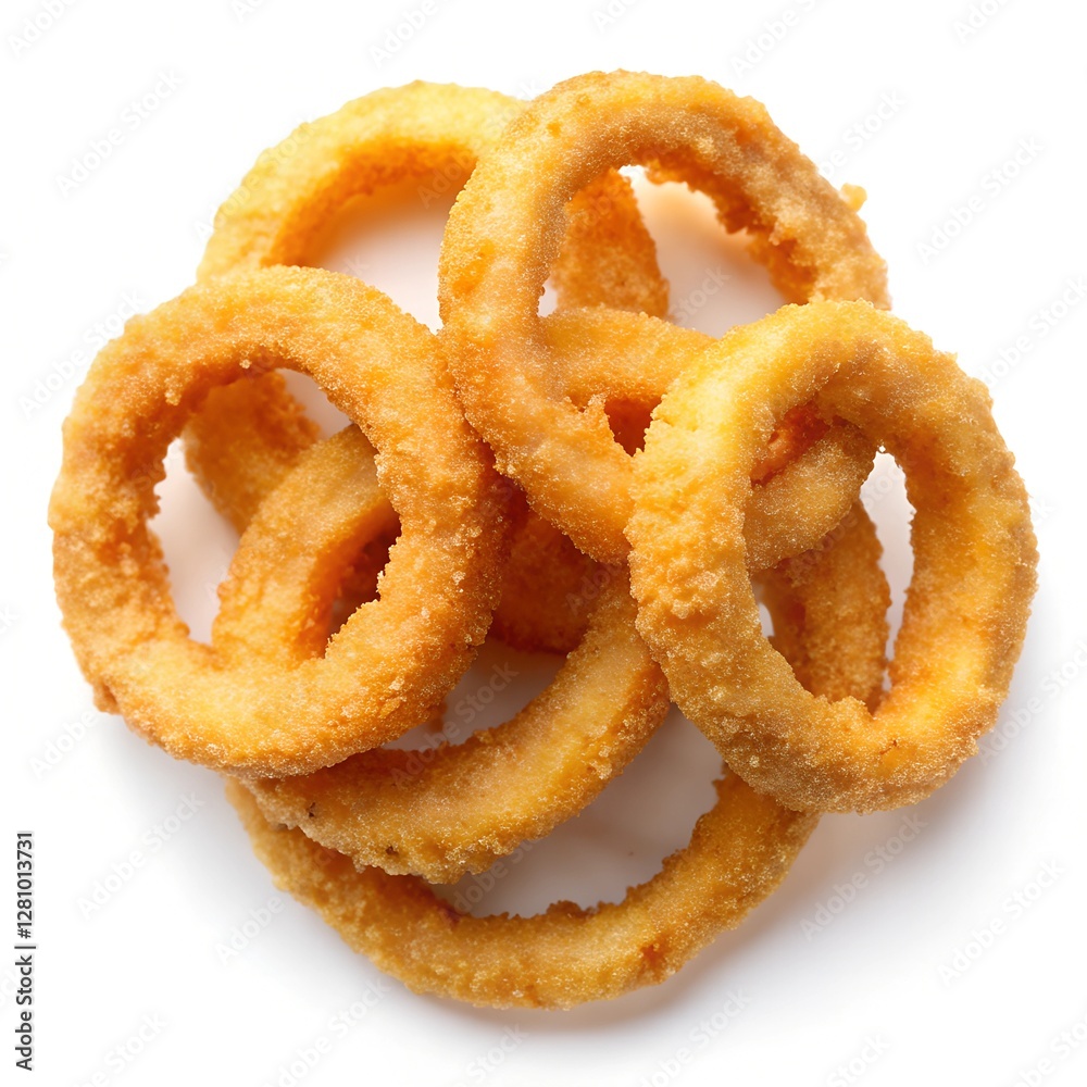 fried onion rings isolated on white background, top view fried onion rings isolated on white background, top view