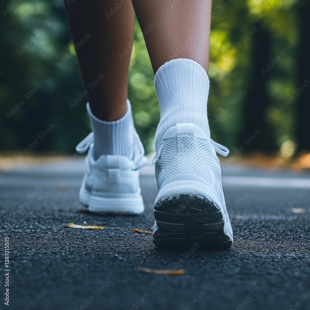 close-up of feet with sport shoes walking on a street close-up of feet with sport shoes walking on a street