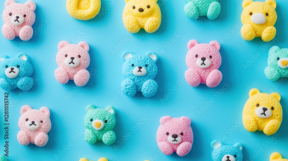Obraz premium Colorful Animal-Shaped Snack Pieces Isolated on Blue Background