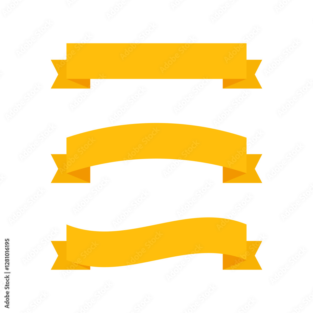 Vector Ribbon Banner. Yellow Ribbon Banners. Golden Ribbon Banners isolated in flat design. Modern design. Vector illustration Vector Ribbon Banner. Yellow Ribbon Banners. Golden Ribbon Banners isolated in flat design. Modern design. Vector illustration