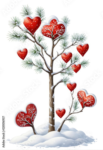 Commercial hand-painted winter snowfall snow tree Christmas plant heart shaped elements