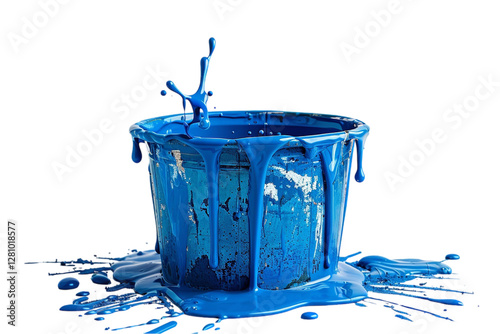 Horizontal view of a blue painting bucket kept on a plain transparent backdrop or PNG for constriction type poster or graphic use, Generative AI.