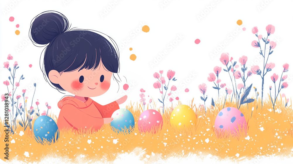 Easter greeting card - illustration of children and Easter eggs. Easter greeting card - illustration of children and Easter eggs.