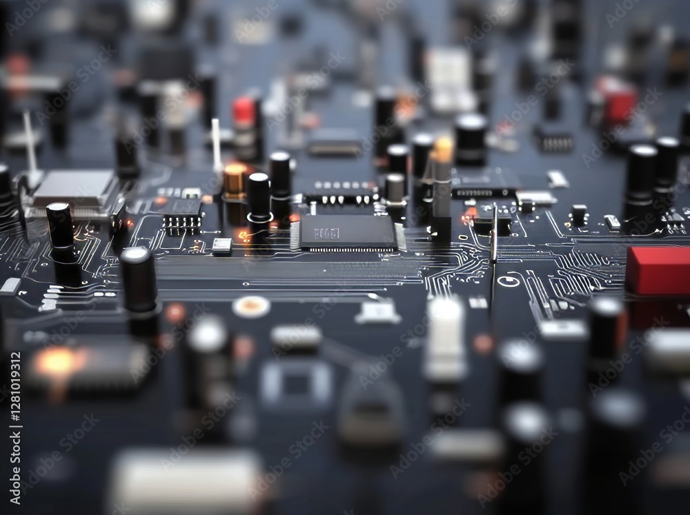 A PU chip is situated on a circuit board, which is a black motherboard that features a central processor chip, exemplifying computer hardware technology A PU chip is situated on a circuit board, which is a black motherboard that features a central processor chip, exemplifying computer hardware technology