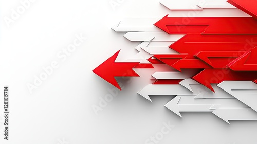 White Arrows Pointing Right with Red Arrows Pointing Left on a White Background