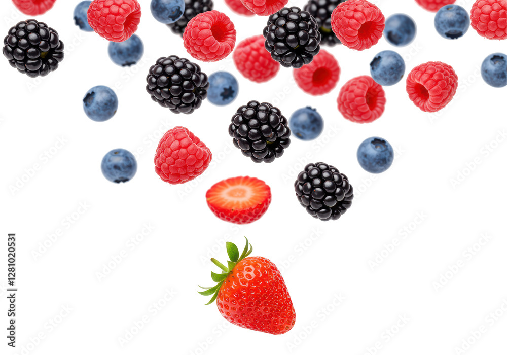 Isolated Mixed Berries with Strawberry in Foreground