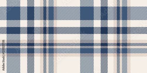 A seamless tartan plaid pattern in blue and beige tones, featuring diagonal lines and a traditional woven texture. Perfect for fabric design, digital backgrounds, or fashion projects.