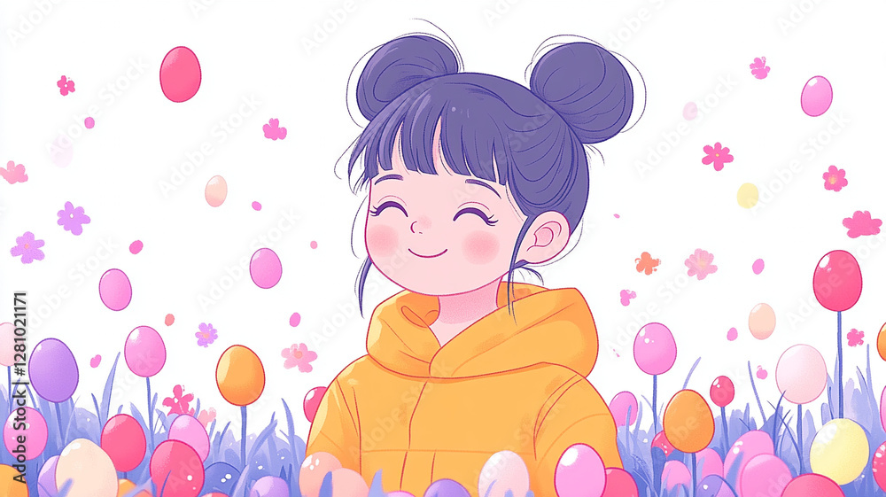 Easter greeting card - illustration of children and Easter eggs. Easter greeting card - illustration of children and Easter eggs.