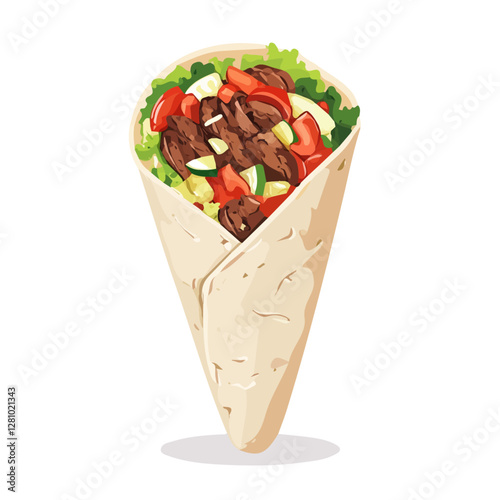 Flat vector beef shawarma, minimalist design, isolated on a white background.

