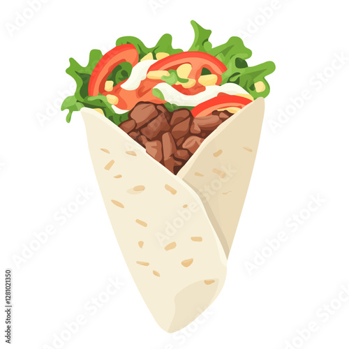 Flat vector beef shawarma, minimalist design, isolated on a white background.

