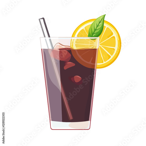 Flat vector black tea lemonade, minimalist design, isolated on a white background.

