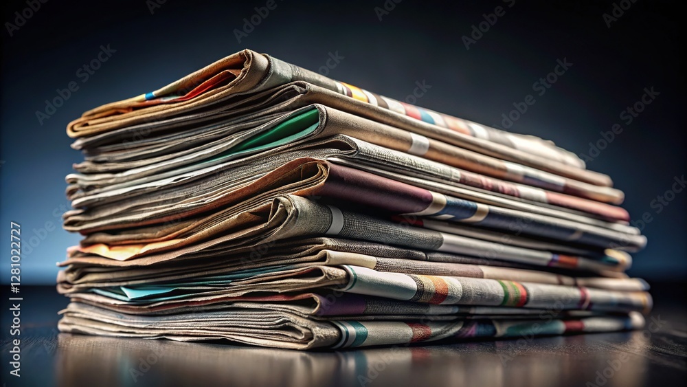Pile of Newspapers against Dark Background Pile of Newspapers against Dark Background