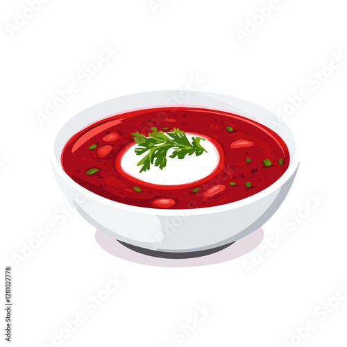 Flat vector borscht, minimalist design, isolated on a white background.

