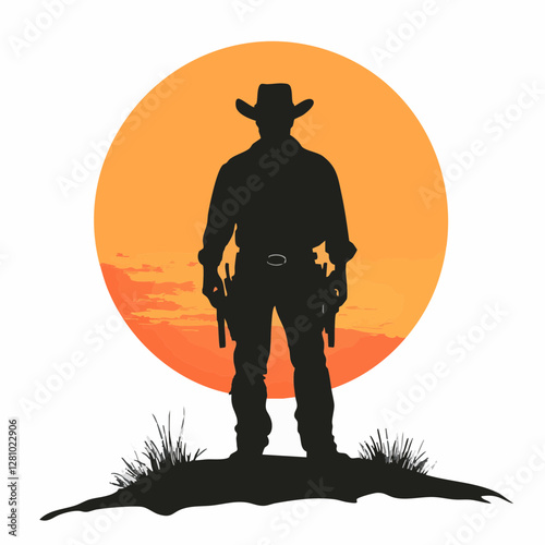 Silhouette of a Cowboy with Gun, Western Adventure