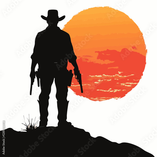 Silhouette of a Cowboy with Gun, Western Adventure