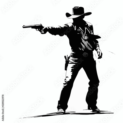 Silhouette of a Cowboy with Gun, Western Adventure