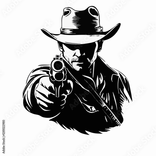Silhouette of a Cowboy with Gun, Western Adventure