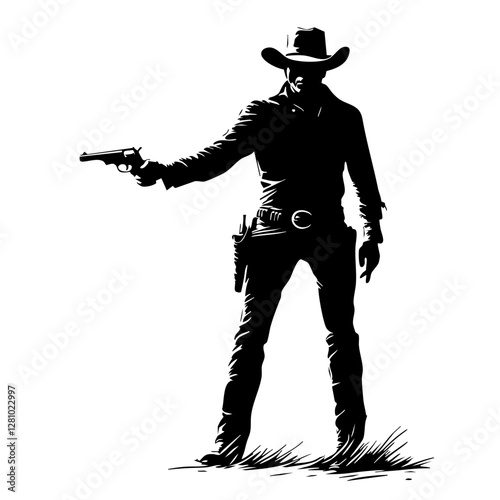 Silhouette of a Cowboy with Gun, Western Adventure