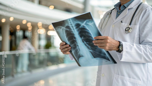 Doctor with X-ray Scan of Infected Lungs with Inflammation, Tuberculosis, Pneumonia, lung cancer, chronic obstructive pulmonary disease (COPD), sarcoidosis, histoplasmosis, blastomycosis