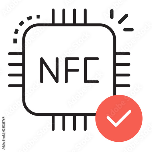 Secure NFC Technology, Wireless Fintech Authentication. Editable Stroke