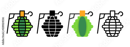 Set of Grenade Line, Line Filled, Glyph, Flat Icons