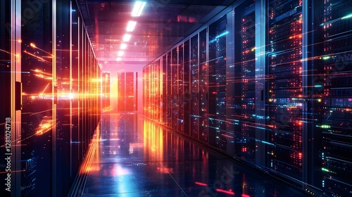 Wallpaper Mural Futuristic Data Center with Bright Lights and Storage Shelves Torontodigital.ca