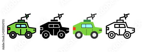 Set of Military vehicle Line, Line Filled, Glyph, Flat Icons