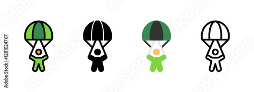 Set of Paratrooper Line, Line Filled, Glyph, Flat Icons