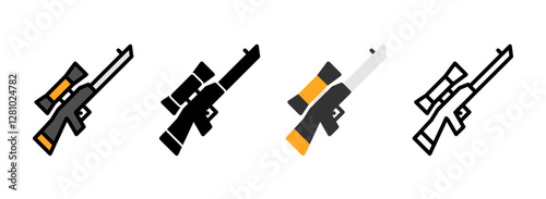 Set of Sniper Line, Line Filled, Glyph, Flat Icons
