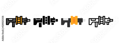 Set of Grenade launcher Line, Line Filled, Glyph, Flat Icons