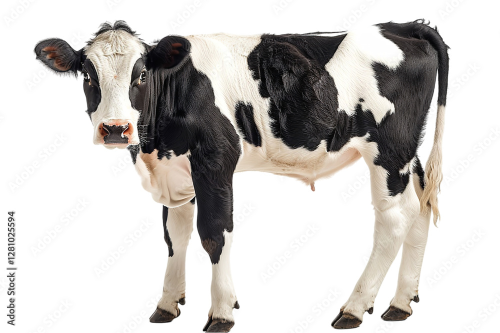Horizontal view of a cow over a plain transparent backdrop or PNG for farming type poster or graphic use, Generative AI. Horizontal view of a cow over a plain transparent backdrop or PNG for farming type poster or graphic use, Generative AI.