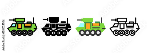 Set of Armored vehicle Line, Line Filled, Glyph, Flat Icons