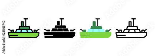 Set of Warship Line, Line Filled, Glyph, Flat Icons