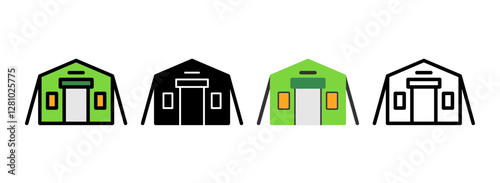 Set of Military tent Line, Line Filled, Glyph, Flat Icons