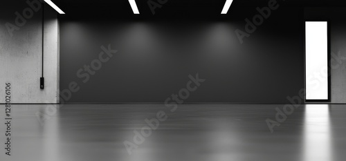 A 3D rendering of a futuristic underground corridor with a modern background, resembling a spaceship, sci-fi concrete, rough cement garage, tunnel, warehouse, and showroom