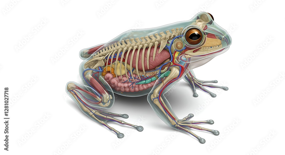 Naklejka premium Frog Anatomy Illustration Showing Skeleton and Organs for Education