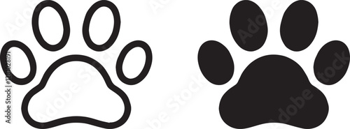 Simple Black and White Paw Print Icons