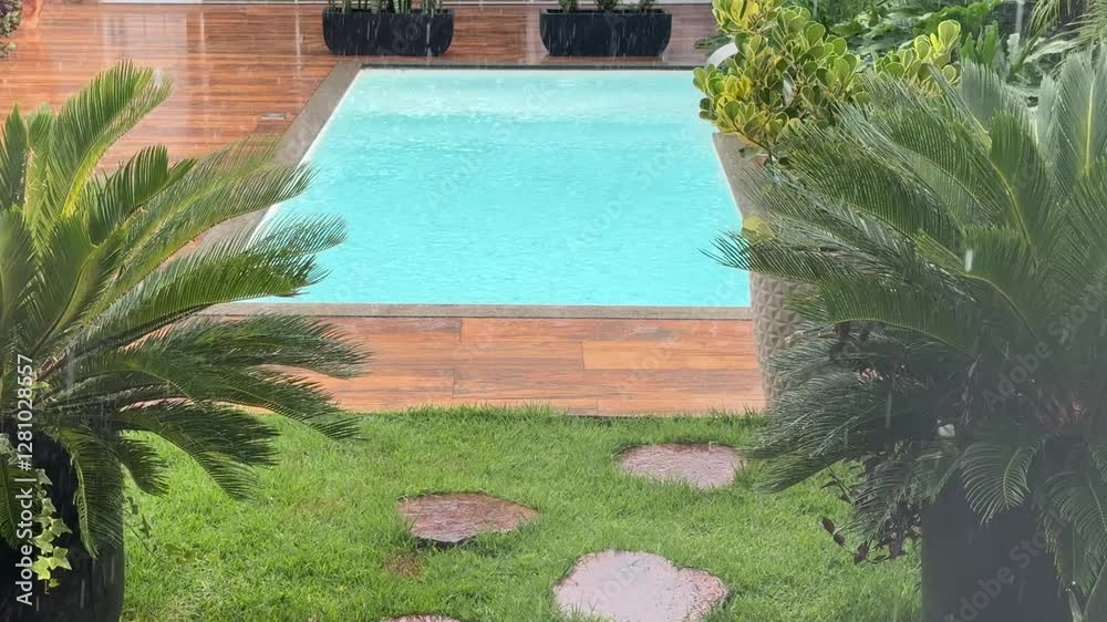 chuva na piscina 