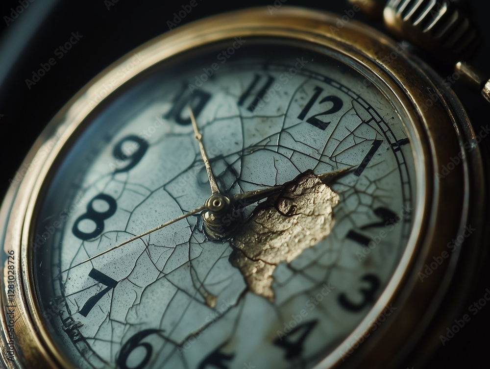 Cracked enamel revealing the age and history of an old pocket watch Cracked enamel revealing the age and history of an old pocket watch